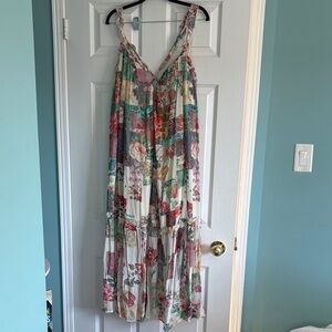 Anthropologie Green and Cream Dress